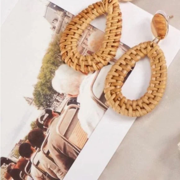 Boho Rattan Earrings - Picture 4 of 4